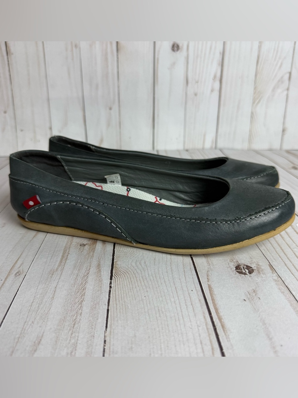 NIB Oliberte Dark Gray Genuine African Leather Ballet Flats Slip On Handcrafted